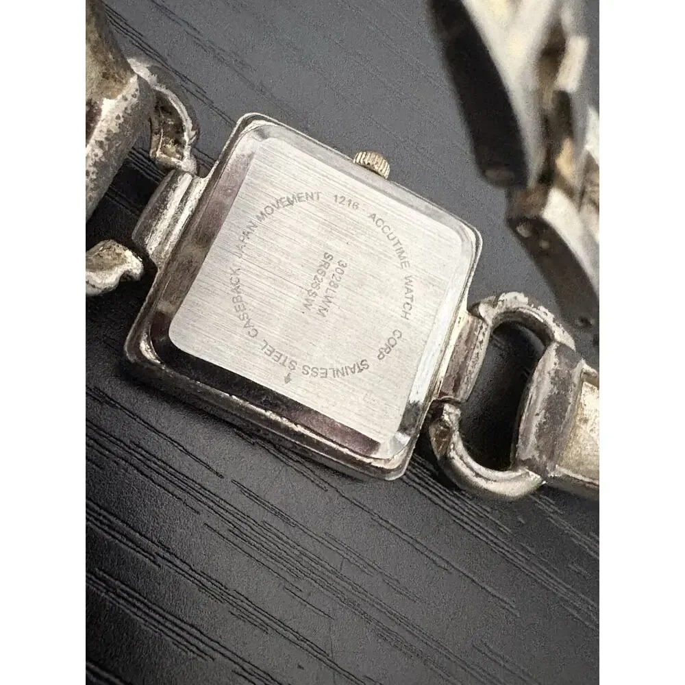 Vintage Accutime Women’s Square Bracelet Watch Quartz Silver Tone Japan Untested